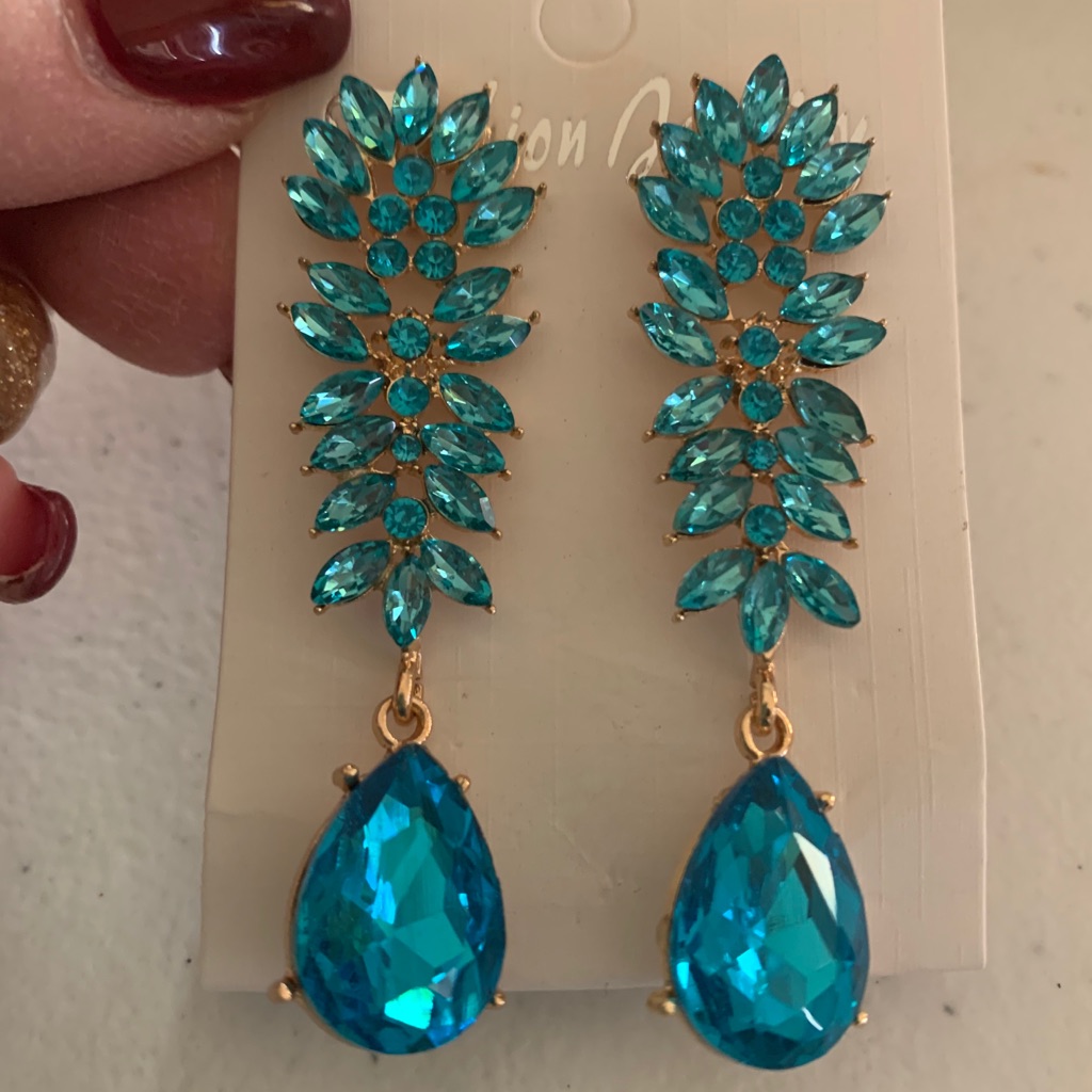 Turquoise Pageant Earrings Pierced Sparkly